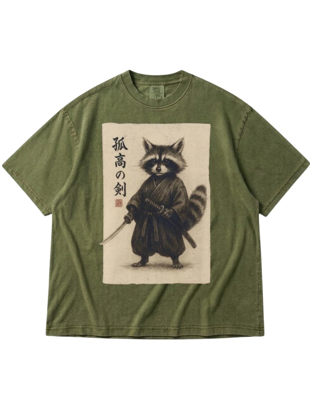 Comfort Colors Moss Graphic Samurai Raccoon Tee